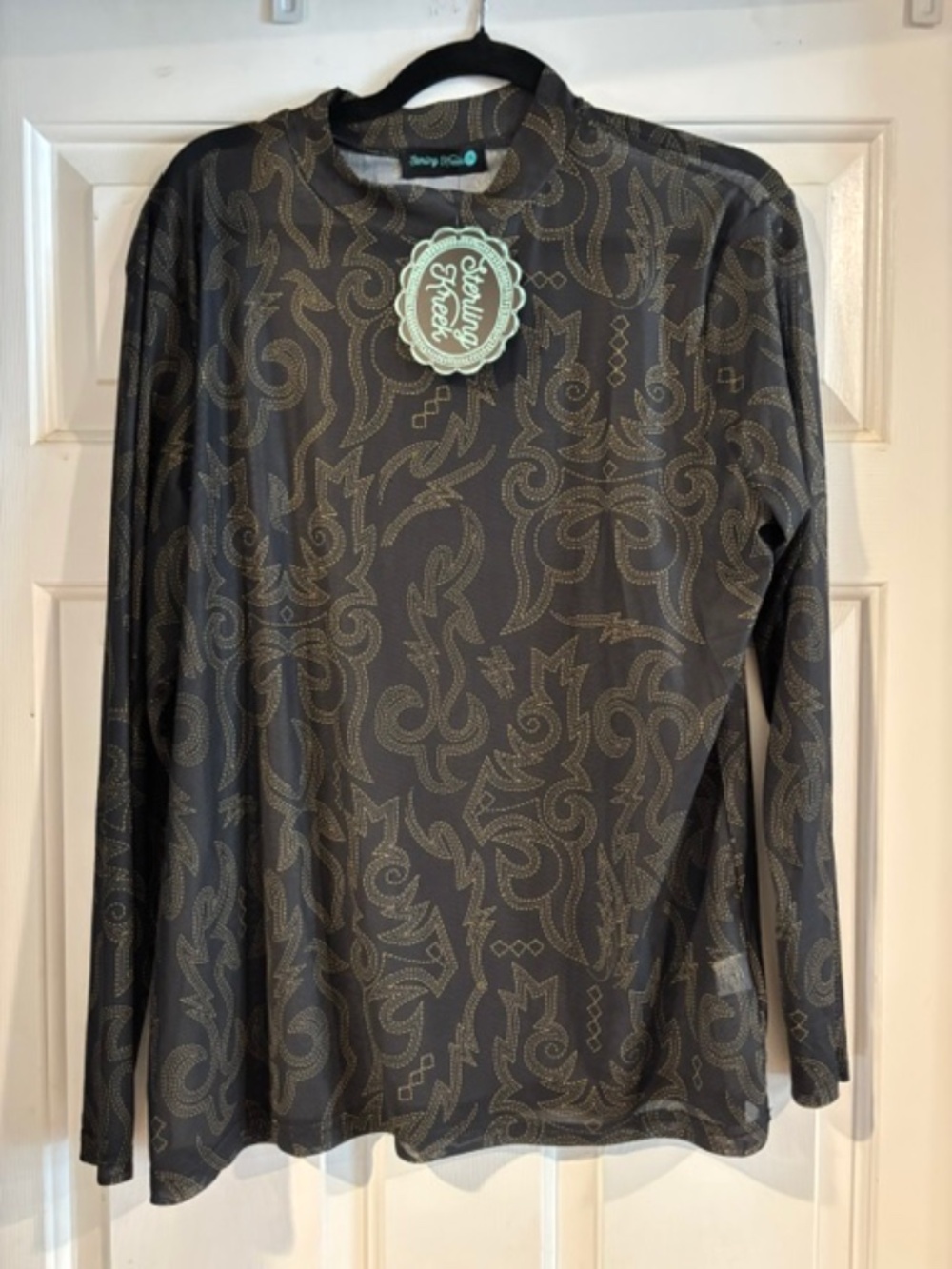 Sterling Kreek NWT-NEW Midnight Rider boot stitch semi sheer long sleeve top-2X